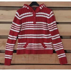 Ecko Sweater Women Juniors Size Large Soft Candy Cane Red White Hoodie School